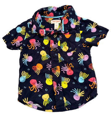 Navy blue fabric with colorful octopus pattern 