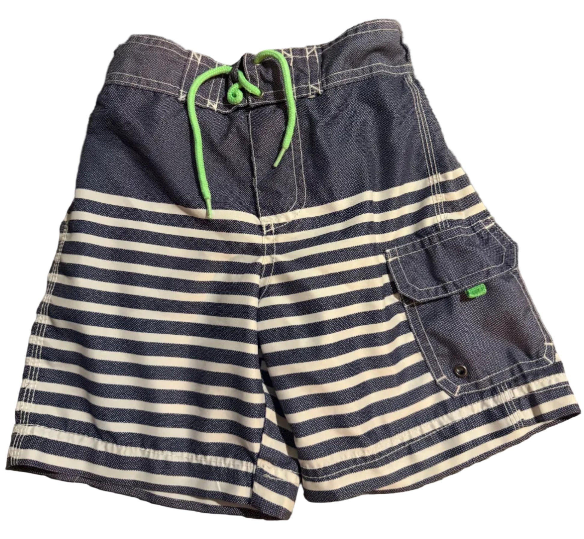 navy and white swim shorts