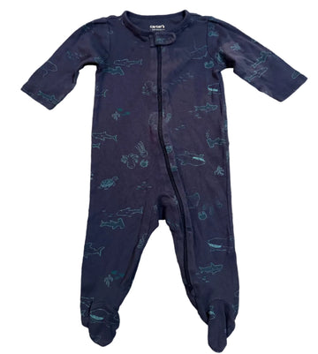 Navy blue baby onesie with patterns 