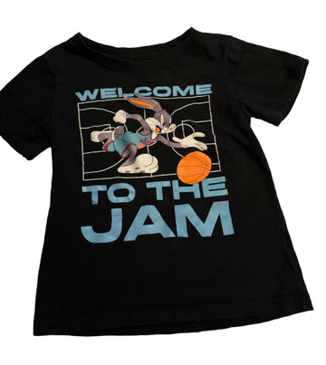 Black t-shirt with cartoon design and 'Welcome to the Jam' 