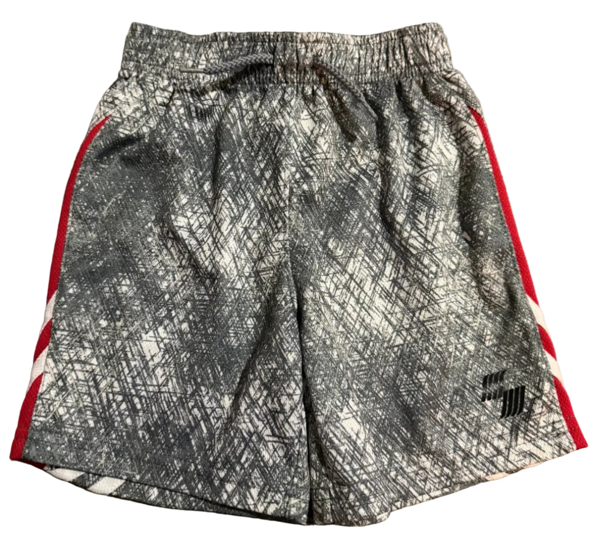 Pair of patterned shorts with red accents