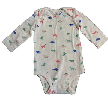 Carter's LS Onesie / 3M featuring colorful dinosaur patterns on a soft fabric.