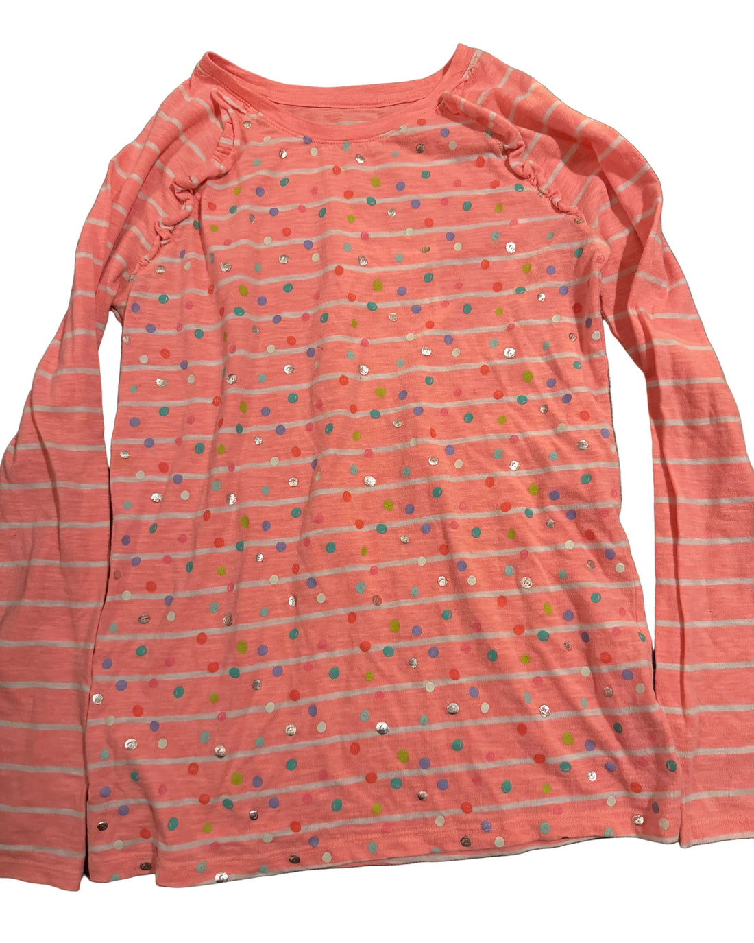Pink long-sleeve shirt with colorful patterns 