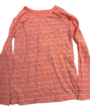 Pink long-sleeve shirt with colorful patterns 