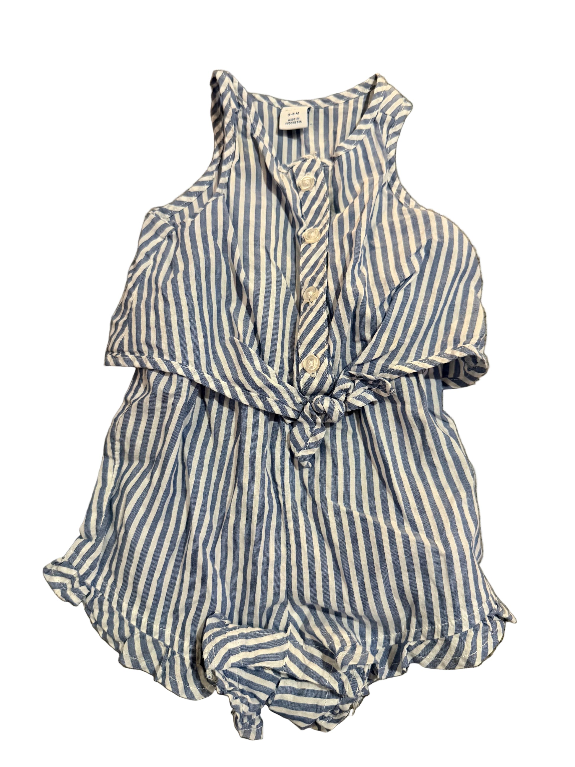 BLUE AND WHITE STRIPED ROMPER