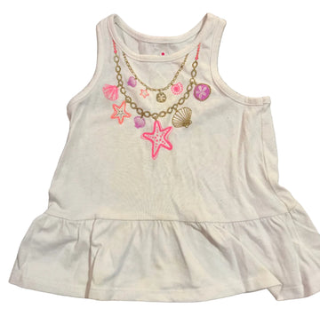 White sleeveless top with colorful seashells