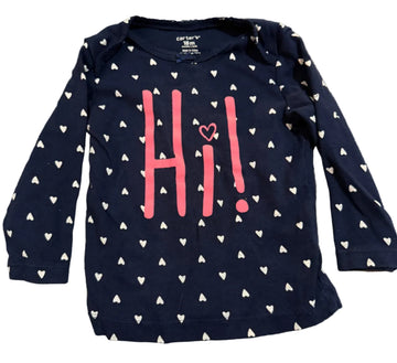 Navy blue long-sleeve shirt with pink designs 
