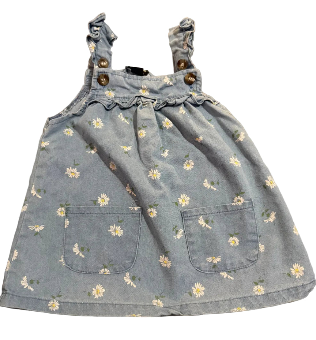 Light blue denim dress with floral patterns 