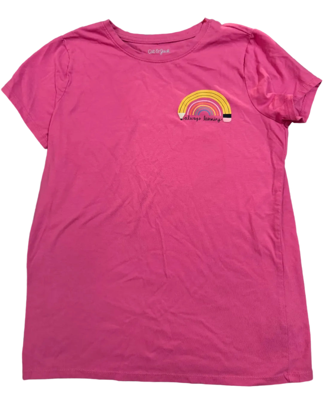 Pink t-shirt with a rainbow design 
