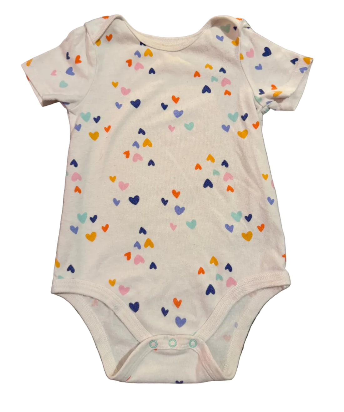 Baby onesie with colorful heart pattern 