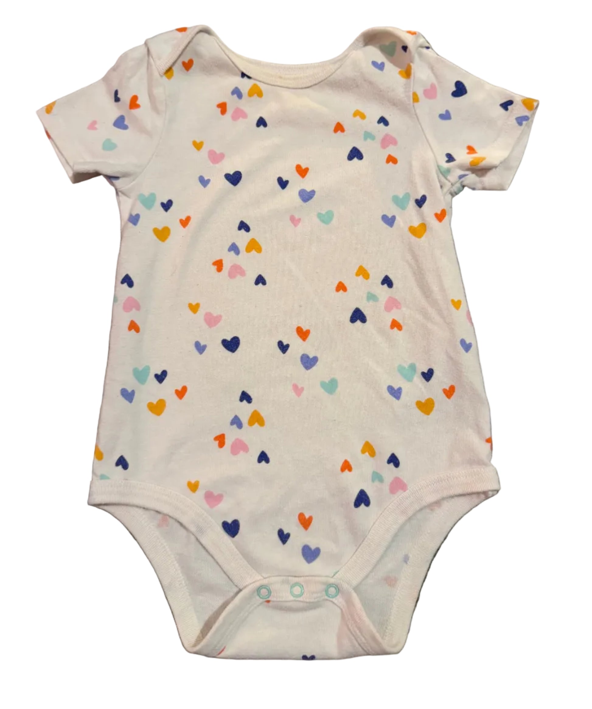Baby onesie with colorful heart pattern 