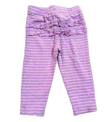 Purple and white striped pants with ruffled waistband 