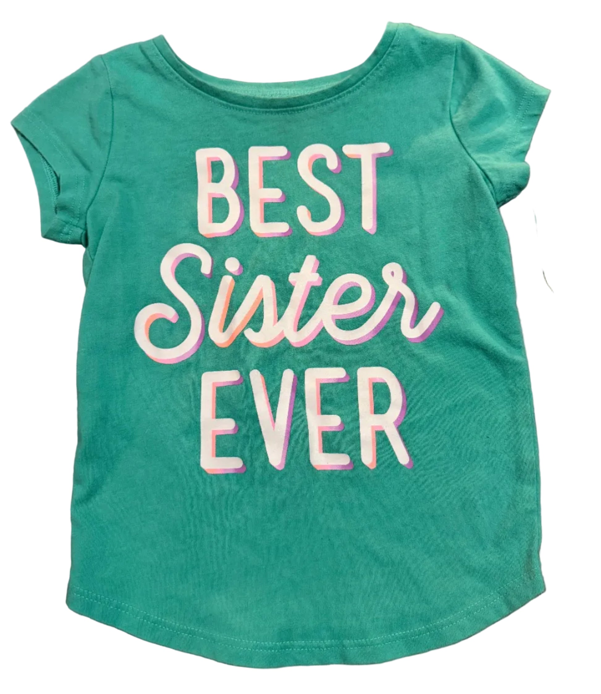 Green tank top with 'Best Sister Ever' text 