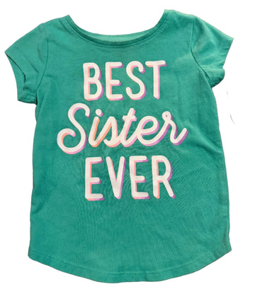 Green tank top with 'Best Sister Ever' text 