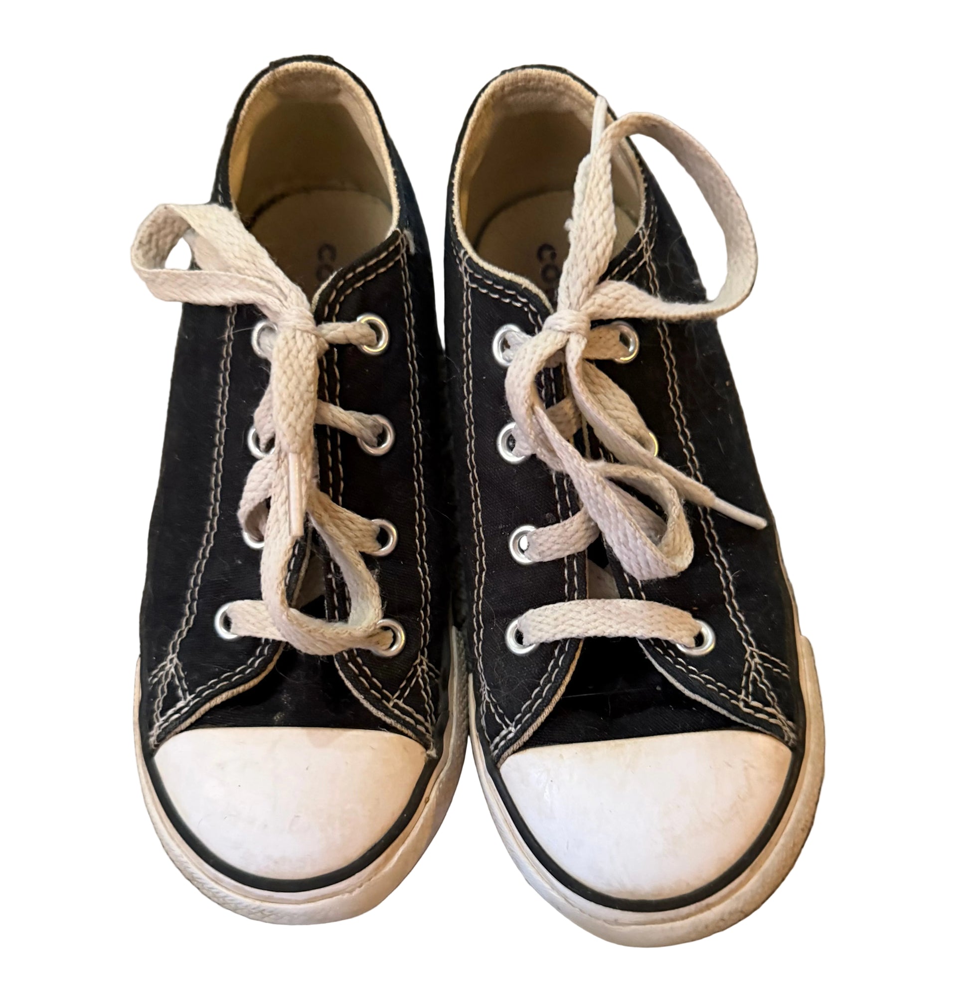 Converse Shoes / 10C - black canvas sneakers with white rubber soles and laces.