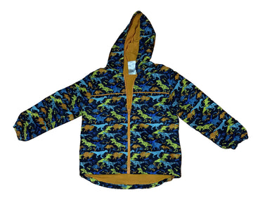 Lily & Dan Rain Jacket / 6-7 with colorful dinosaur patterns and hooded design.