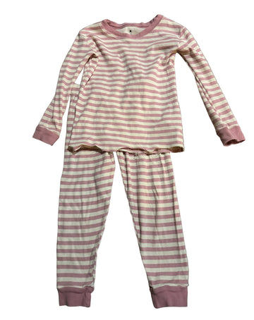Striped Pajamas / 3T with hem coming unraveled at the front bottom, featuring a pink and white striped design.